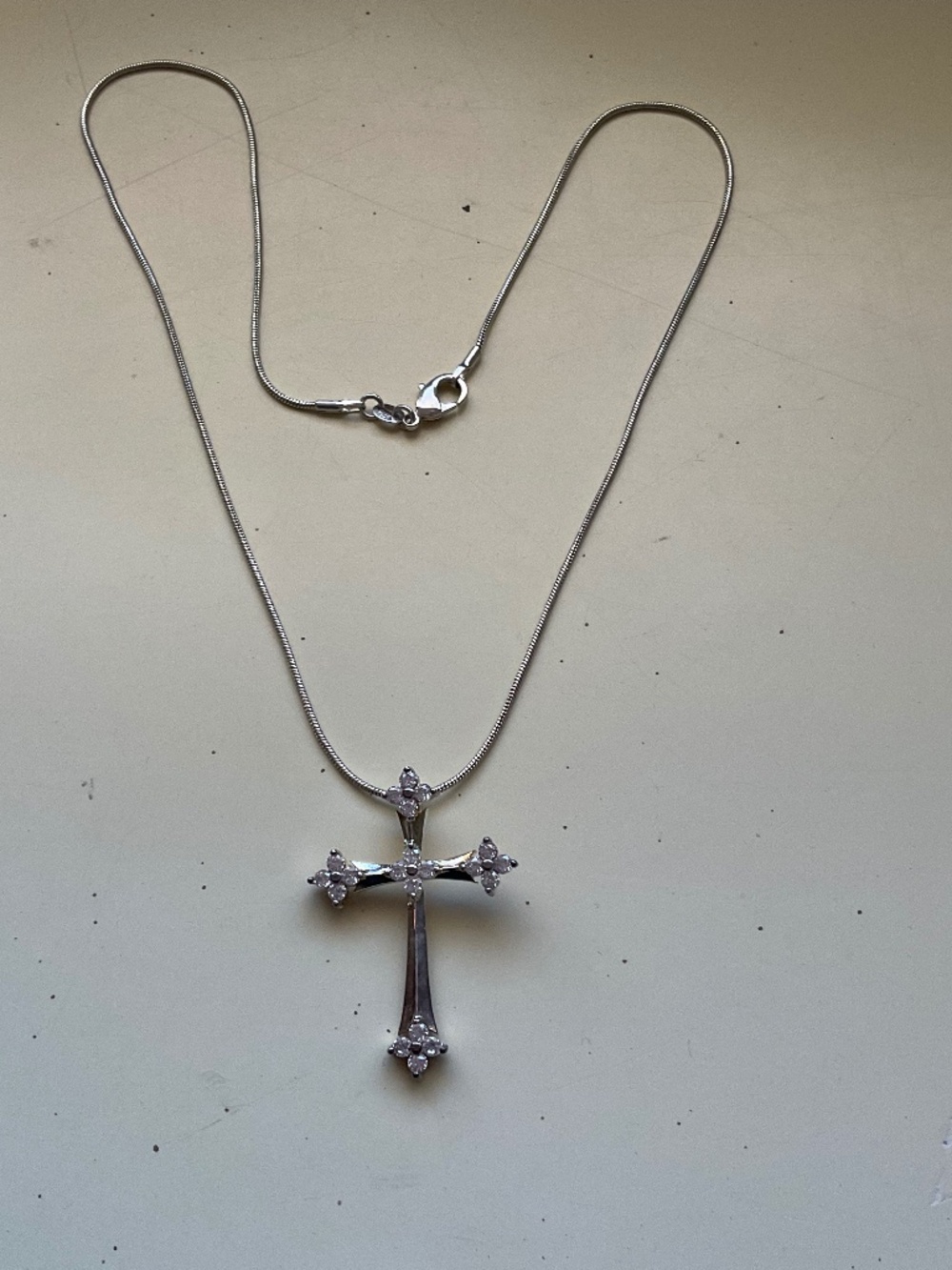 Women’s silver necklace ,  silver cross with clear stones